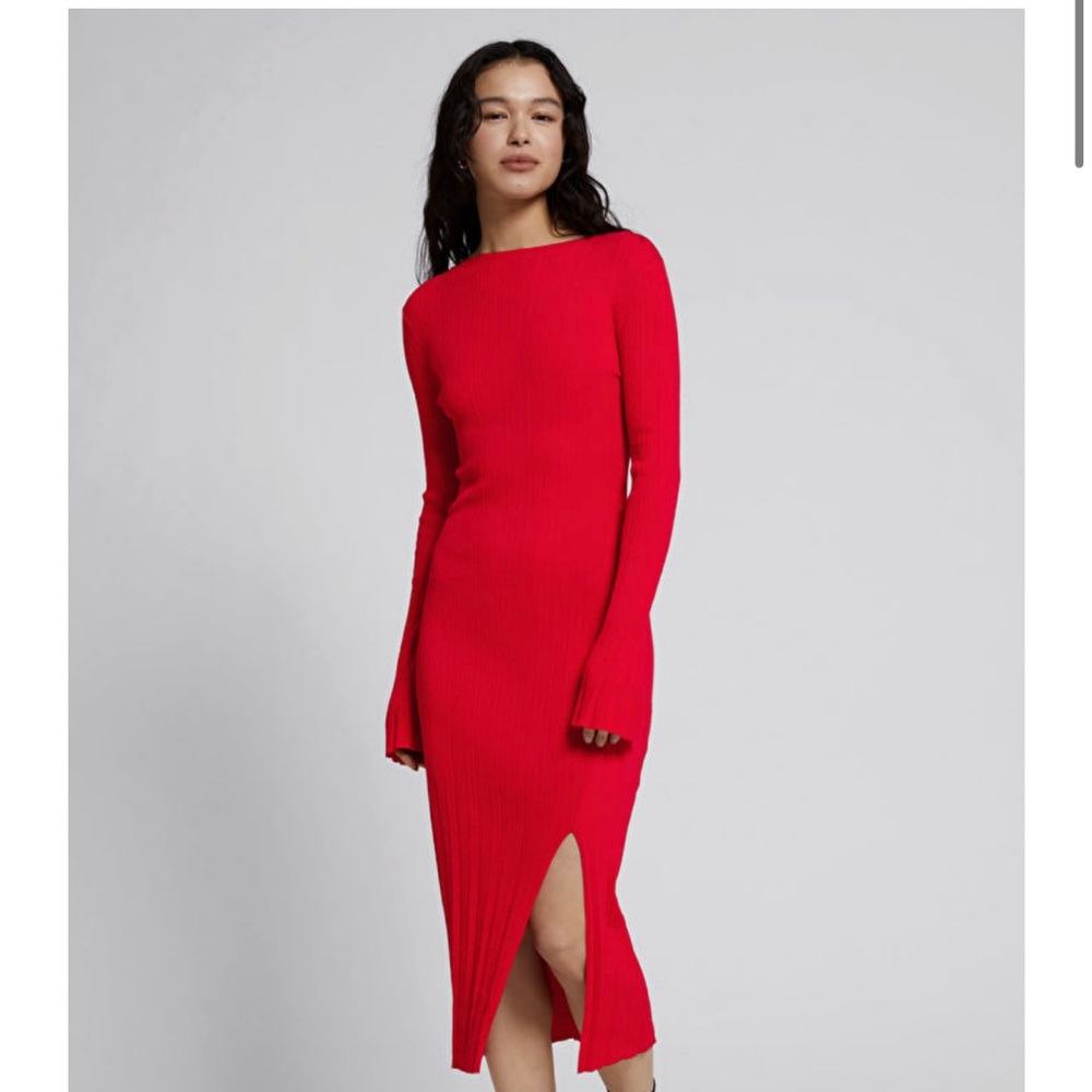 Fitted Ribbed Slit Front Dress - Picture 2 of 4